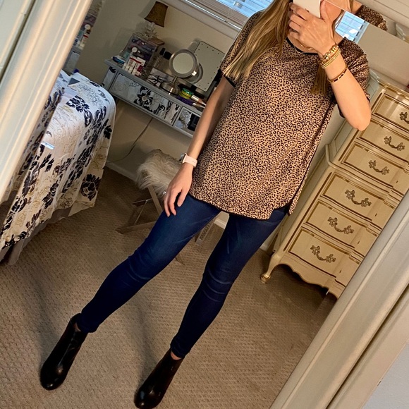 NEW! Leopard blouse w/ black trim - Picture 2 of 7